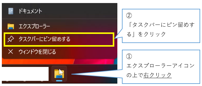 タスクバーにピン留めする方法